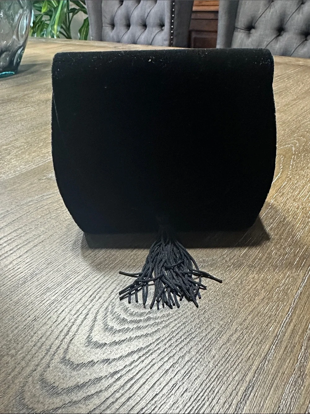 Elegant Black Velvet Tassel Wristlet Clutch - Unbranded